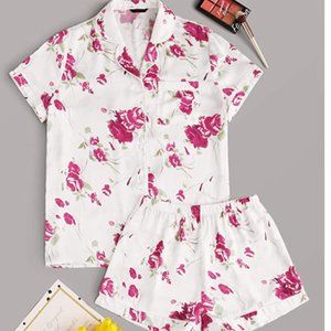 Floral Rose Print Sleepwear Two-Piece Pajama Set